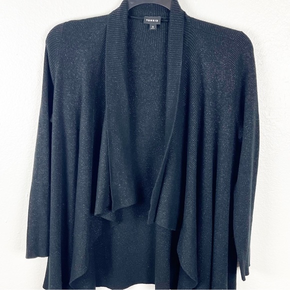 TORRID Black Metallic Open Front Long Sleeves Waterfall Cardigan, Size 0X - Picture 5 of 7